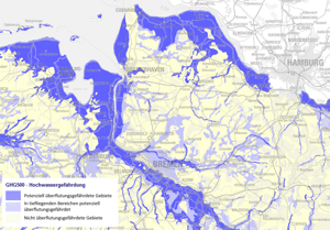 Abb. 2: Karte der Hochwassergefährdung in Niedersachsen (NIBIS® Kartenserver (2014): Hochwassergefährdung 1:500.000)